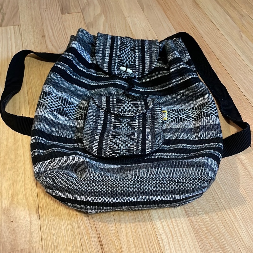 Handwoven Black & Gray Striped Backpack